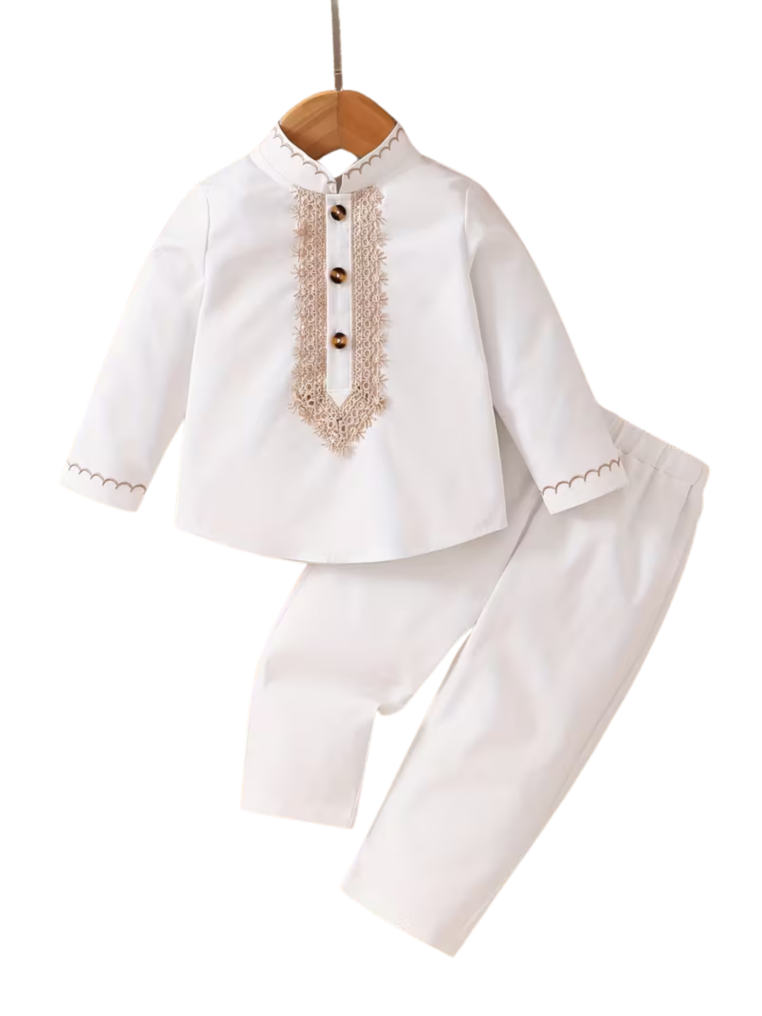 Christmas Exquisite White Long-Sleeve Ethnic Style Children's Outfit with Golden Tassel Decoration, Showcasing Your Baby's Elegant Temperament